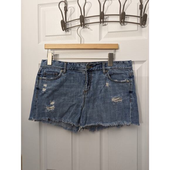 Ann Taylor LOFT Shorts Size 10 Denim Cut Off Embroidered Upcycled - Picture 1 of 9